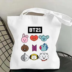 BEAST KINGDOM Cute BT21 Kpop Women Shoulder Bags Casual Handbag Tote Bag Large Capacity Cotton Shopping Bag