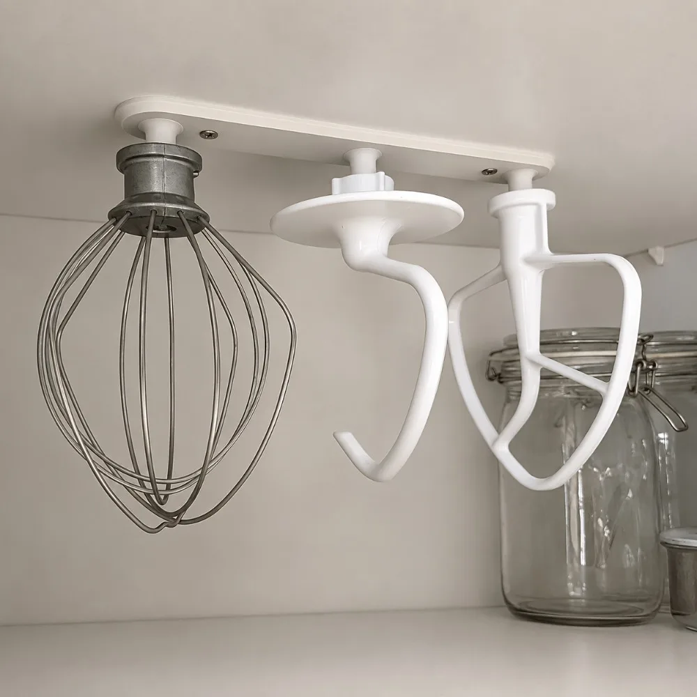 Space Saving Under-Cabinet Mixer Attachment Hanger Plastic 3 Hooks Stand Mixer Attachment Holder Professional