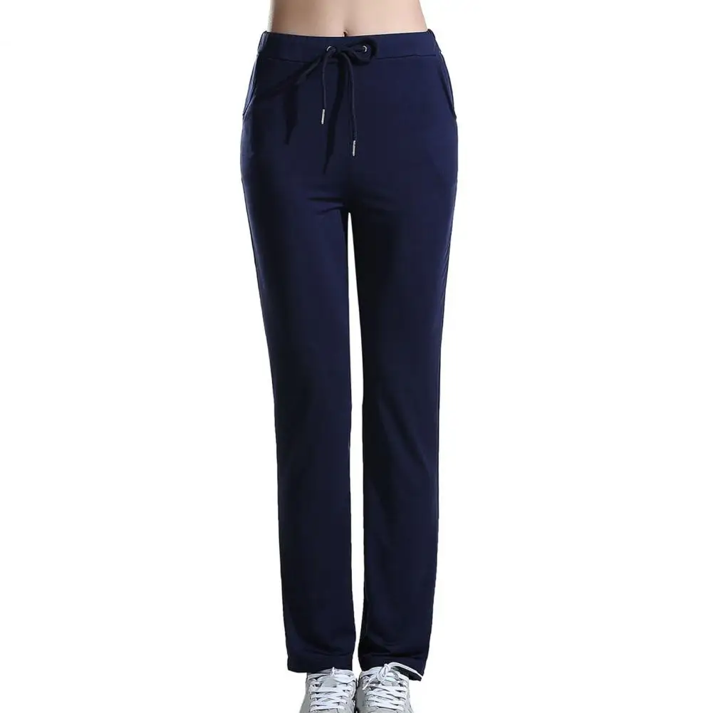 Adjustable Drawstring Stretch-Fitting Long Trousers, Women Yoga Pants With Pockets Athletic Compression Leggings