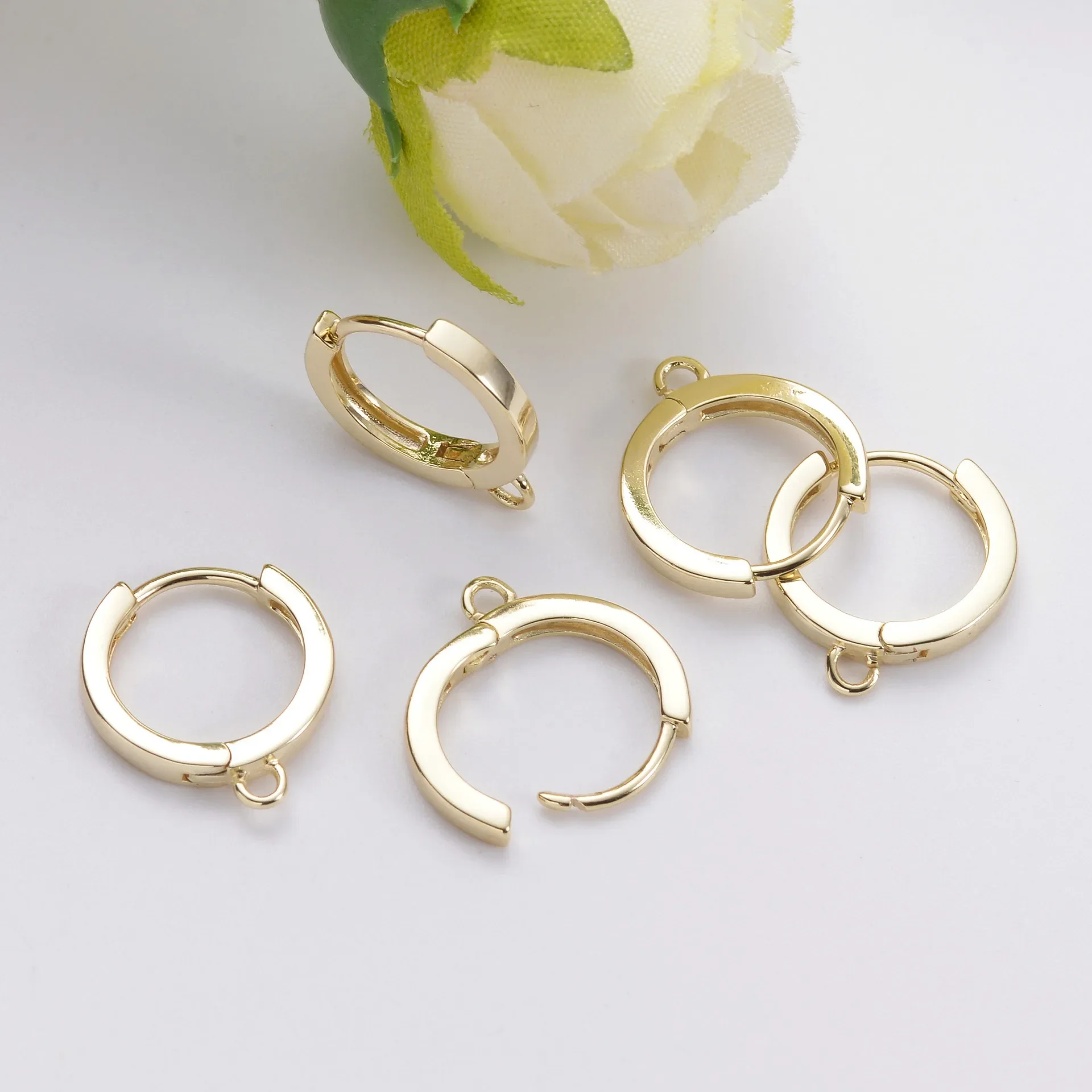 4Pcs Brass Gold Plated Round Leverback Hoop Earring Hooks With Loop Connector For Diy Dangle Earrings Jewelry Making Accessories
