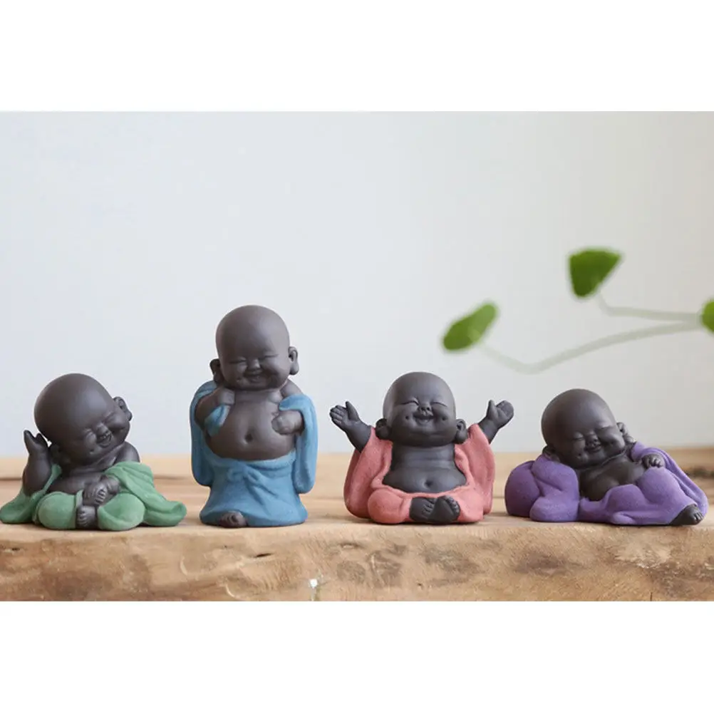 Ceramic Maitreya Buddha Statue Hand Carved Tea Pet Ornament for Home Office Desk Car Dashboard Feng Shui Decor Sky