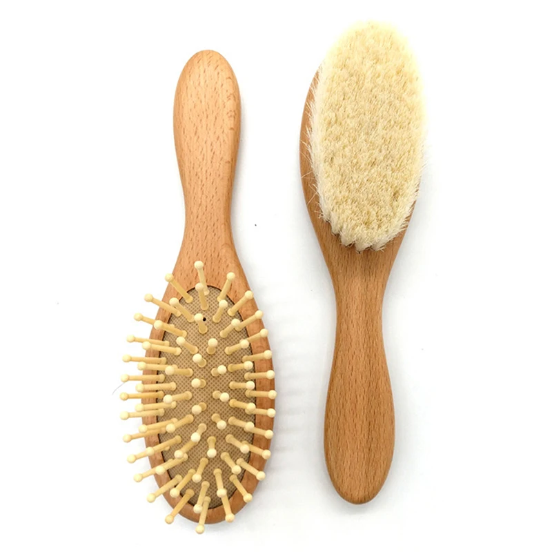 

Baby Hair Brush and Comb Set for Newborn Natural Wooden Soft Goat Bristles for Cradle Cap Scalp Grooming for Infant Boys Girls