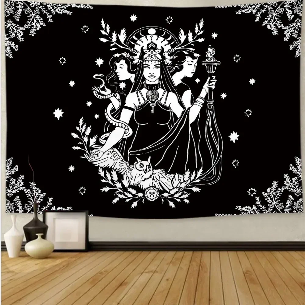 Goddess Hecate Tarot Divination Home Decor Witchcraft Tapestry Mandala Wall Decor Hippie Boho Moon Phase Tapestry Sofa Blanket