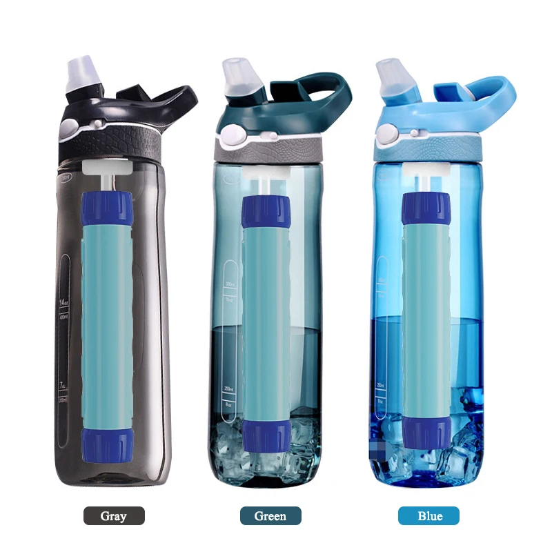 BPA 무료 750ml 야외 스포츠 필터 물병 UF 한외 여과막 야외 캠핑 물병