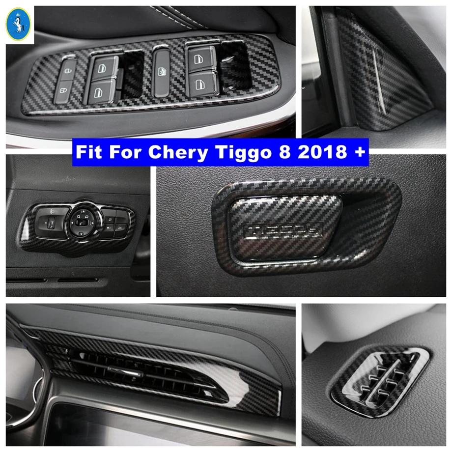 

ABS Carbon Fiber Look Car Pillar A / Lift Button / Head Lamps / Air AC Outlet Decor Cover Trim For Chery Tiggo 8 2018 2019 2020