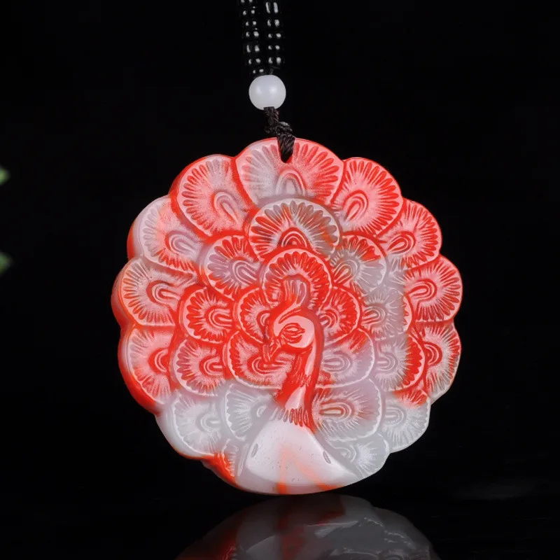 Xinjiang Gobi Golden Jade Chicken Blood Jade Floating Flower Proud As A Peacock Pendant Lucky Fortune Pendant