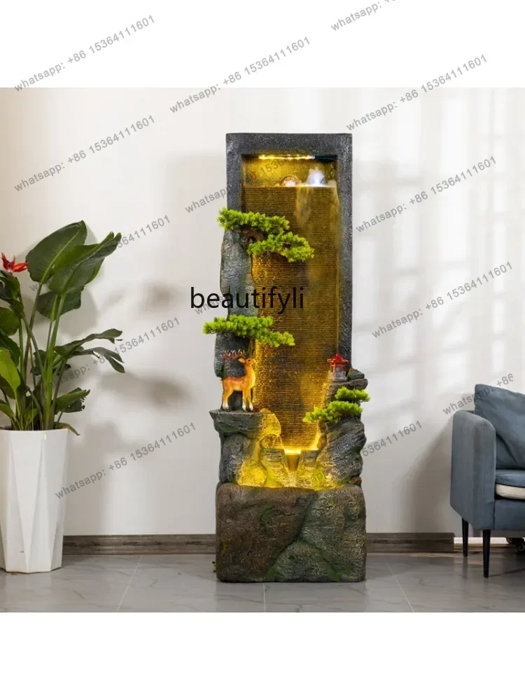 Chinese Style Water Curtain Wall Water Fountain Decoration Office Living Room Waterscape Floor Opening Fortune