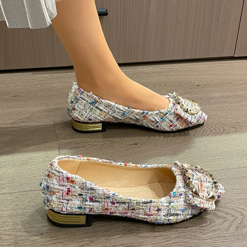 2024 Summer Fashionable and Elegant Metal Decorated Comfortable Casual Mid-heel Breathable Women\'s Shoes Zapatos Mujer