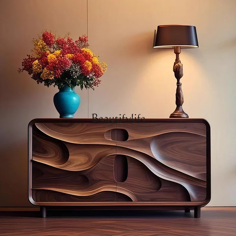 

yj5 Vintage Style North American Black Walnut Solid Wood Chest of Drawers Living Room Wall Storage Designer Retro Sideboard