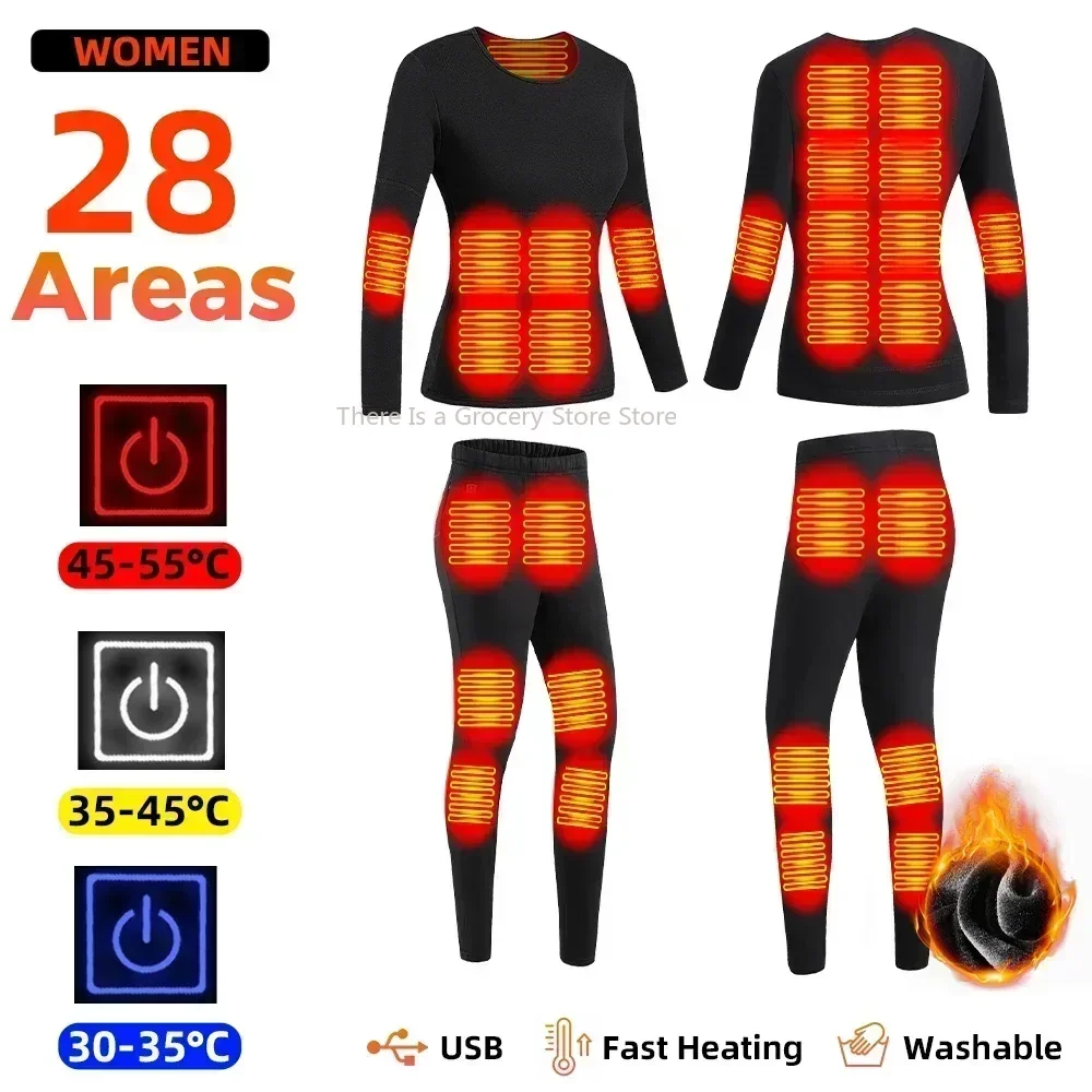 Beheizter Winter-Unterwäscheanzug, 28 Bereiche, USB-Thermoheizung, Moto, warme Baumwollhose, Herren und Damen, für Outdoor-Motorräder, Skifahren