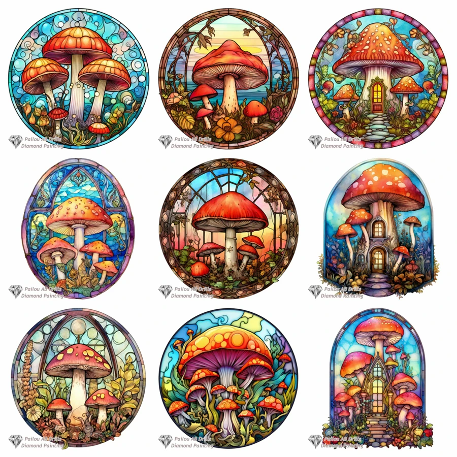 

Glass Painting Mushroom House AB Diamond Painting Kits Photo Art Diy Full Drill Mosaic Cross Stitch Embroidery Home Decor Gift