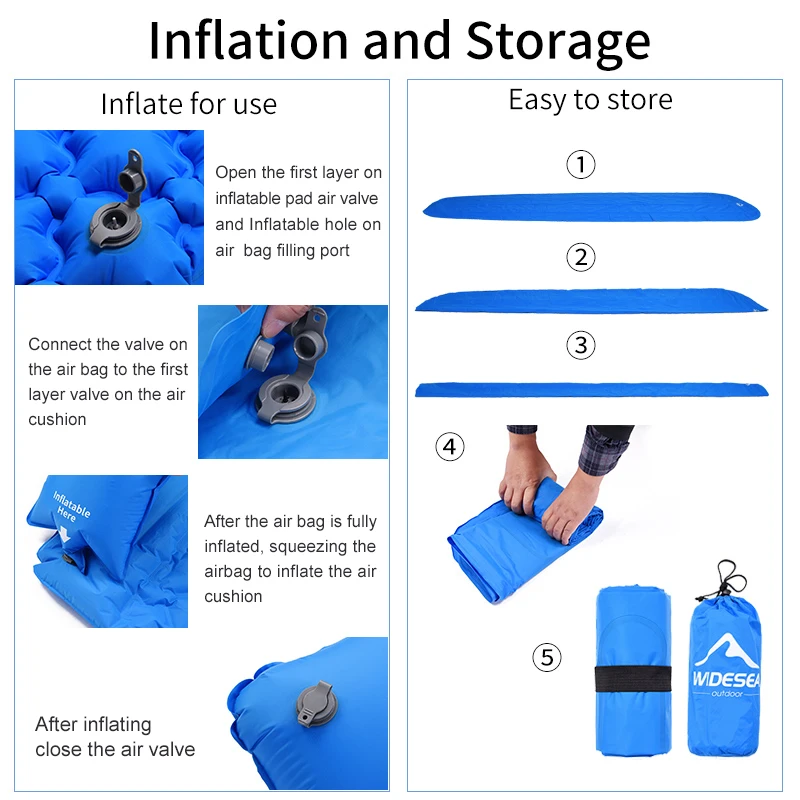 Widesea Camping Inflatable Mat Sleeping Pad Outdoor Air Mattresses Folding Ultralight Portable Cushion Pillow Hiking Trekking