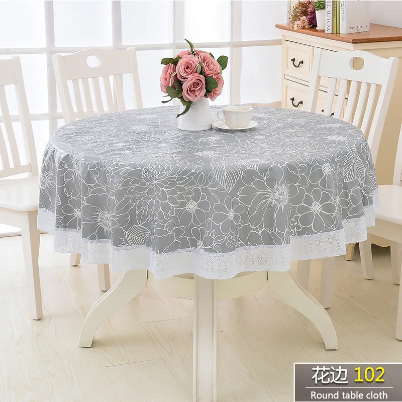 Round Tablecloth Plastic Waterproof Oil Proof Table Cloth Decorative Table Cover Indoor Holiday Home Party Picnic Dining Room