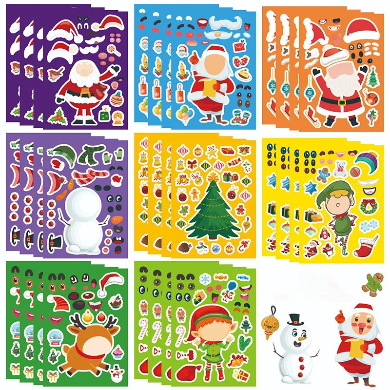 Christmas Stickers for Kids DIY Santa Snowman Christmas Tree Make A Face Stickers Party Game Activities Goodie Bag Filler Gifts