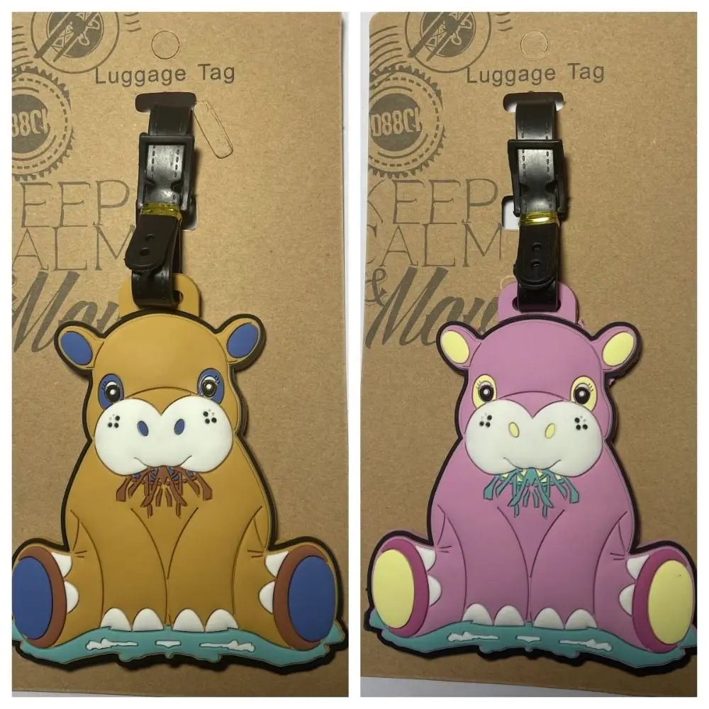 Cute Silicone Travel Luggage Tag Portable Penguin Hippo Bag Suitcase Labels Reusable Cartoon Animal Baggage Tag