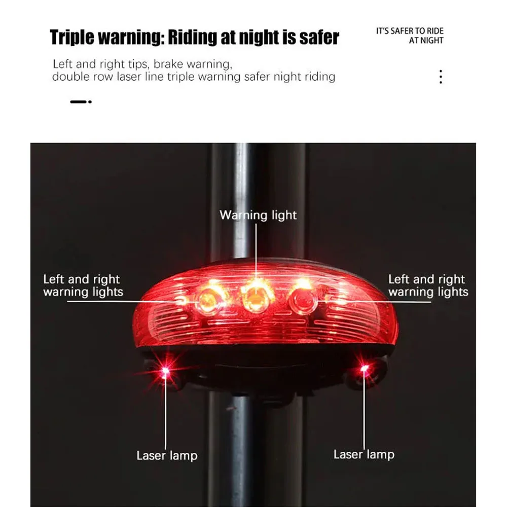 5 LED Bike Tail Lamp Night Riding Laser Light Outdoor Cycling Waterproof Safety Warning Taillight