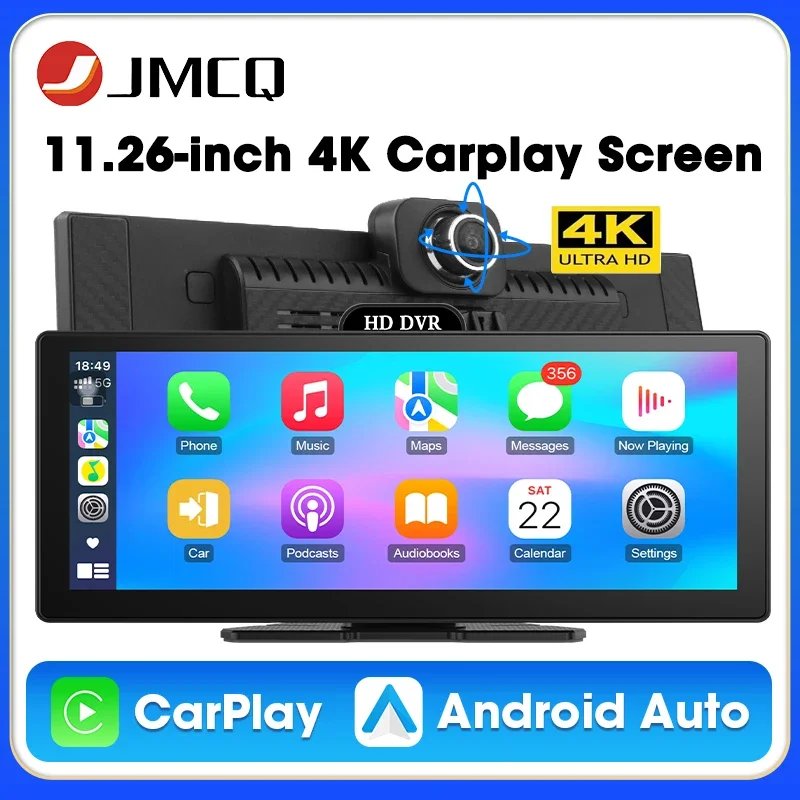 

11.26 Inch 4K DVR Wireless CarPlay & Android Auto Dash Cam Bluetooth Audio GPS Navigation Dashboard Dual Lens Video Recorder