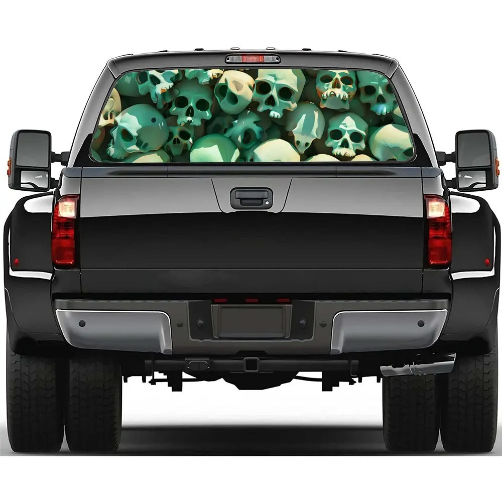 

Halloween Skull Heads Scary Car Rear Windshield Sticker Truck Window See Through Perforated Back Window Vinyl Decal Decoration
