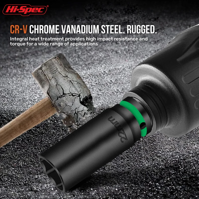 Hi-Spec 1/2 Inch Short Pneumatic Socket Set 38mm - Impact Grade, Universal Joint, Cr-V Steel, 1/2-Inch Drive 8mm-21mm