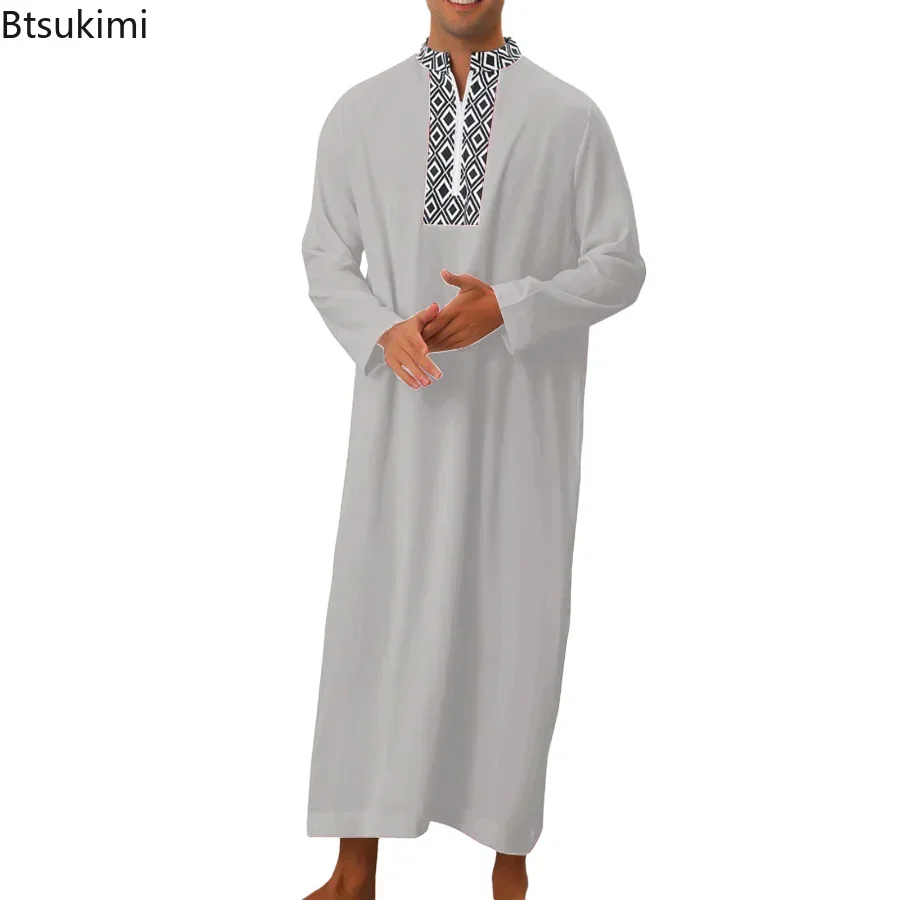 Nuevo 2025 Islam hombres ropa caftán marroquí bordado a mano suelto y transpirable Djellaba Abaya Jubba Thobe para hombre bata musulmana