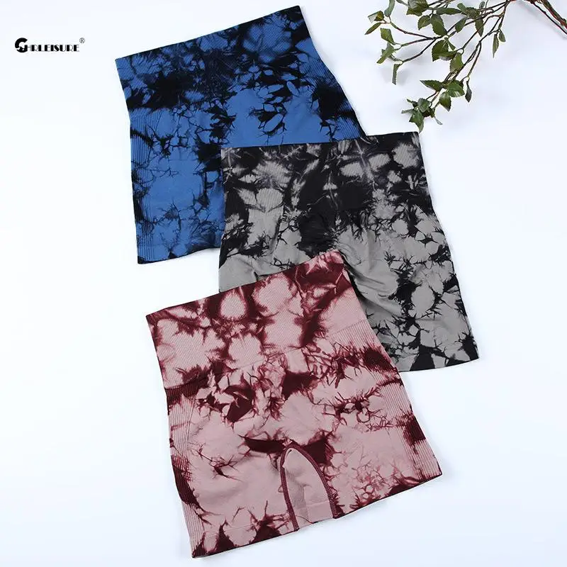 CHRLEISURE-Shorts de Yoga Tie-Dye Mulheres, Calças Justas de Fitness Sem Costura, Shorts Ciclismo Sexy Hip Lift, 3Pcs