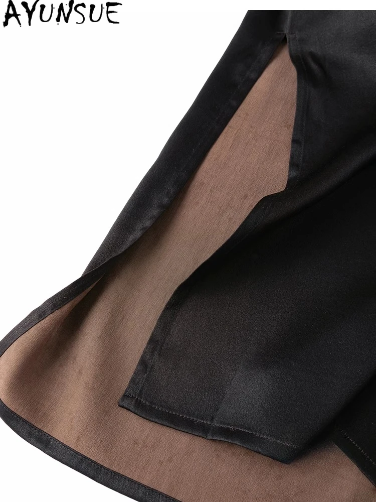 Ayunsue 100% saia de seda amoreira mulher cintura elástica saias longas para roupas femininas de alta qualidade saias de verão 2025
