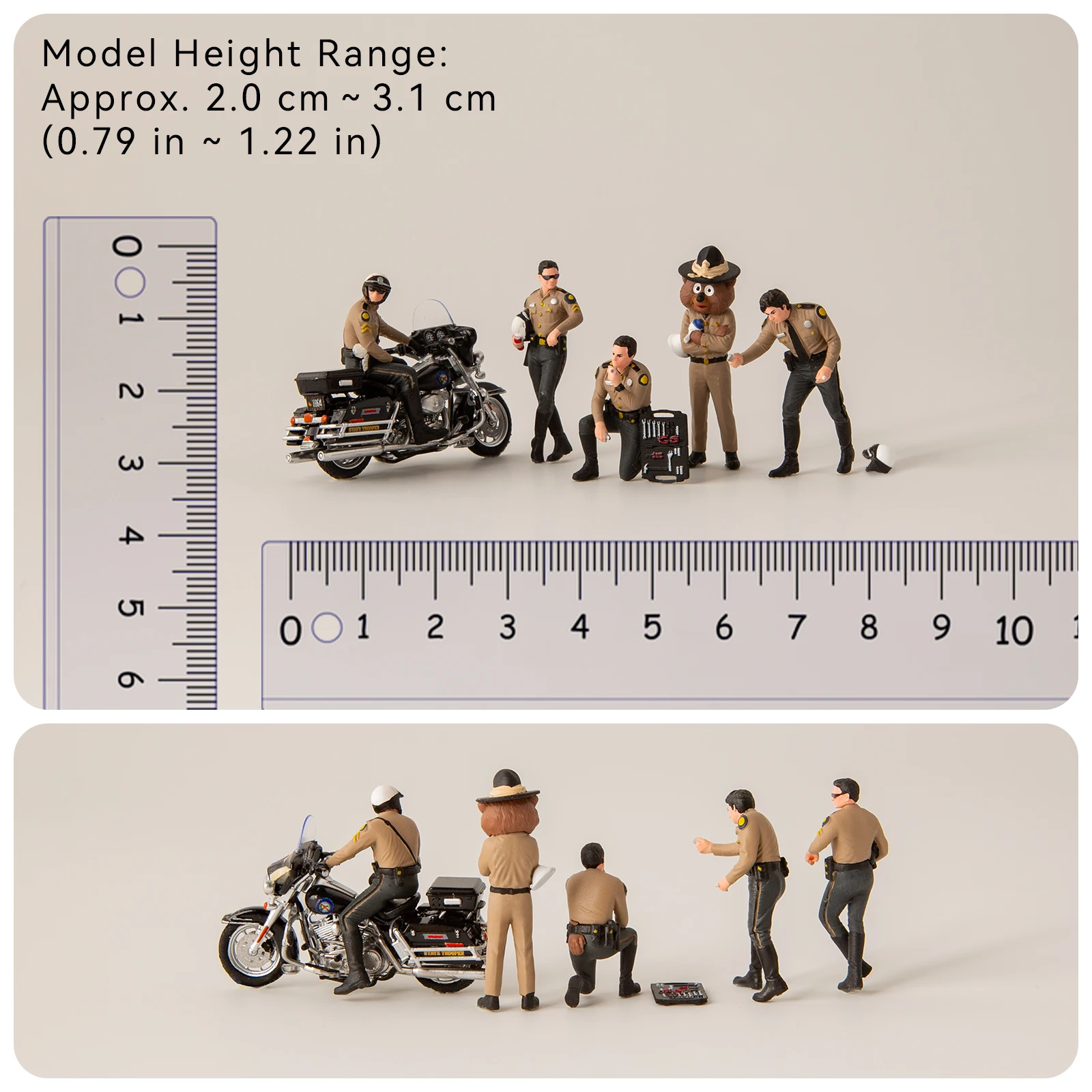 1/64 Figurines Resin Model Figures Police Officers Motorcycle Rider Bear Mini People Patrol Diorama Model Car Accessories