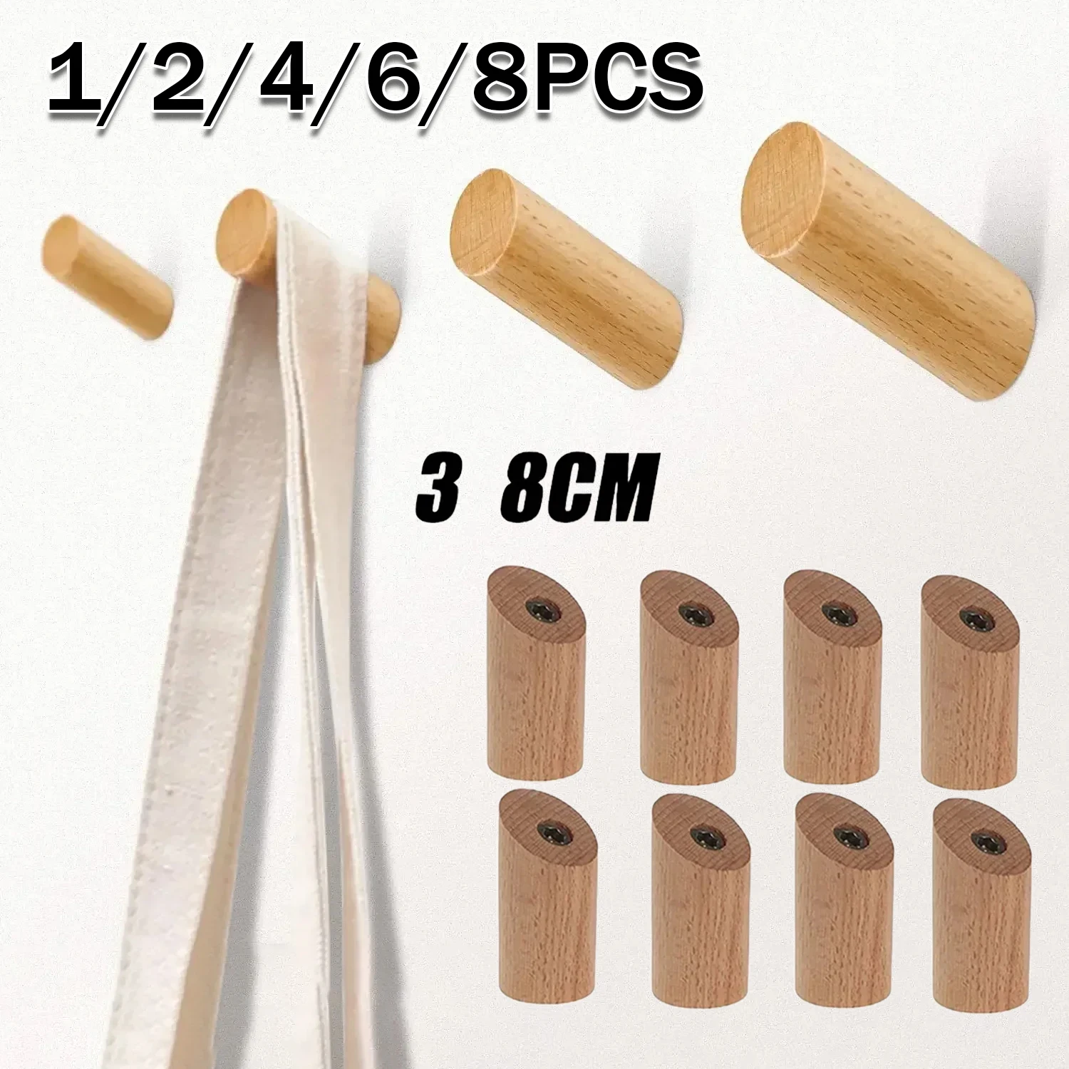 Wall Mounted Wooden Hooks for Clothes Scarves Hats Coats Simple Room Decor Storage Towel Rack Home Organizer Hanger