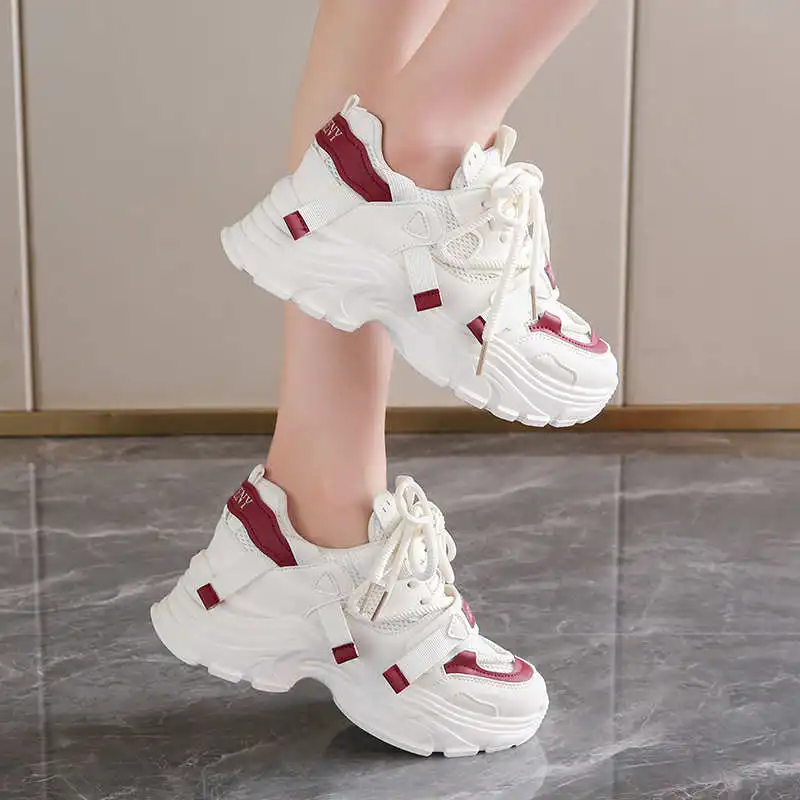 

Женские кроссовки на высокой платформе из натуральной кожи, яркие, спортивные, для бега, специальные предложения