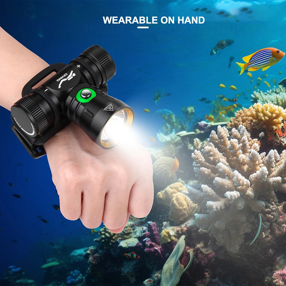 Asafee 60M Diving Headlamp Underwater L2 LED 1000LM IPX8 Waterproof 56° Angle Light Wearable On Hand Headlight Underwater Search