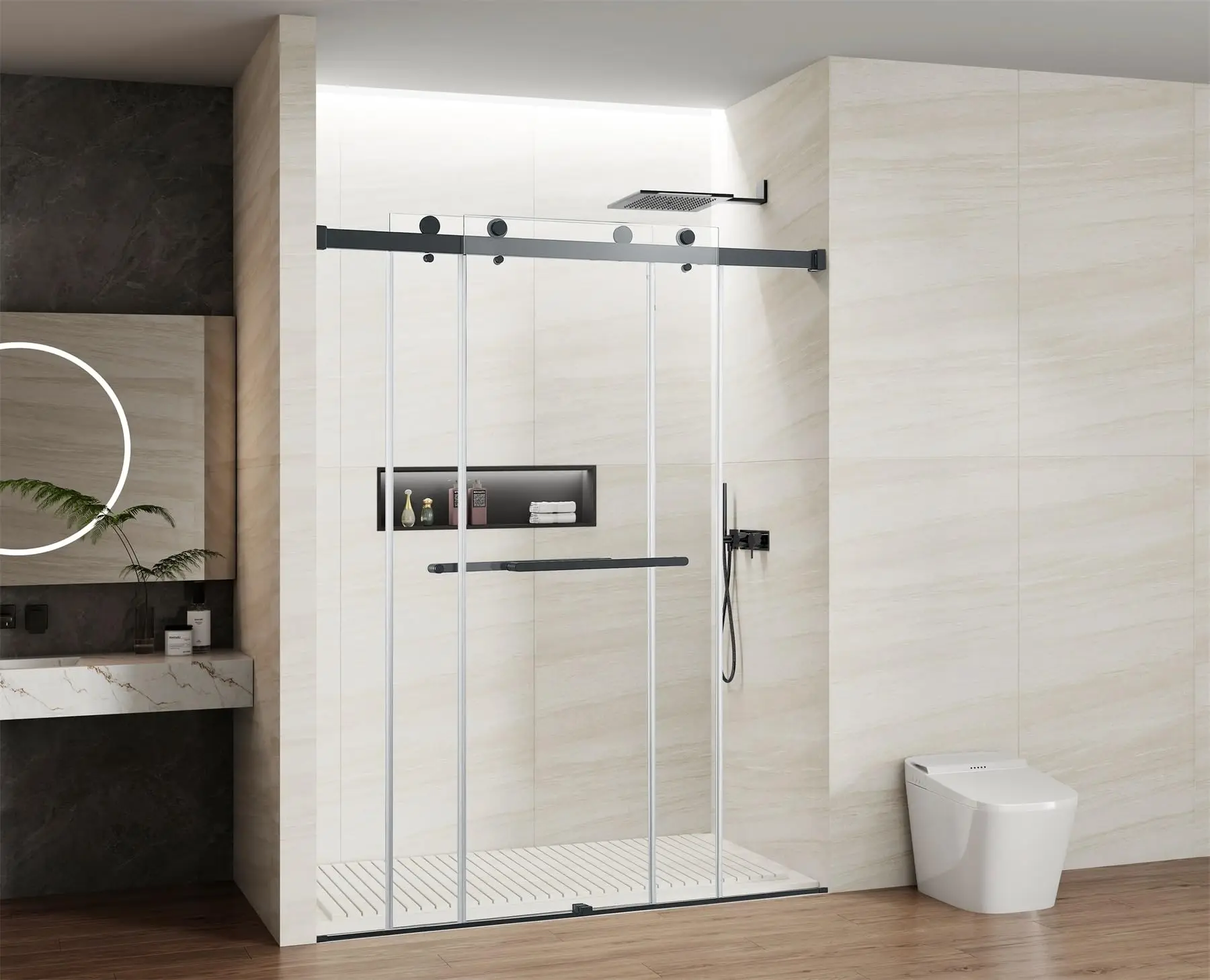 A01 - Frameless Shower Door 56-60 in.W x 76 in.H, Double Sliding Shower Door, 5/16