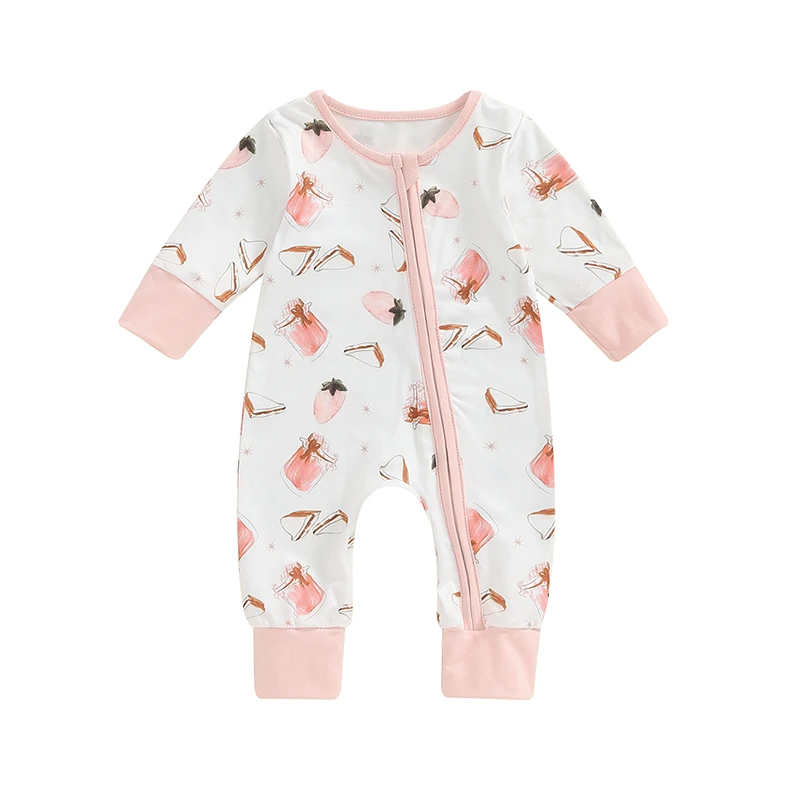 

Newborn Baby Girls Clothes Print Long Sleeve Zipper Romper Jumpsuit Infant Fall Outfits