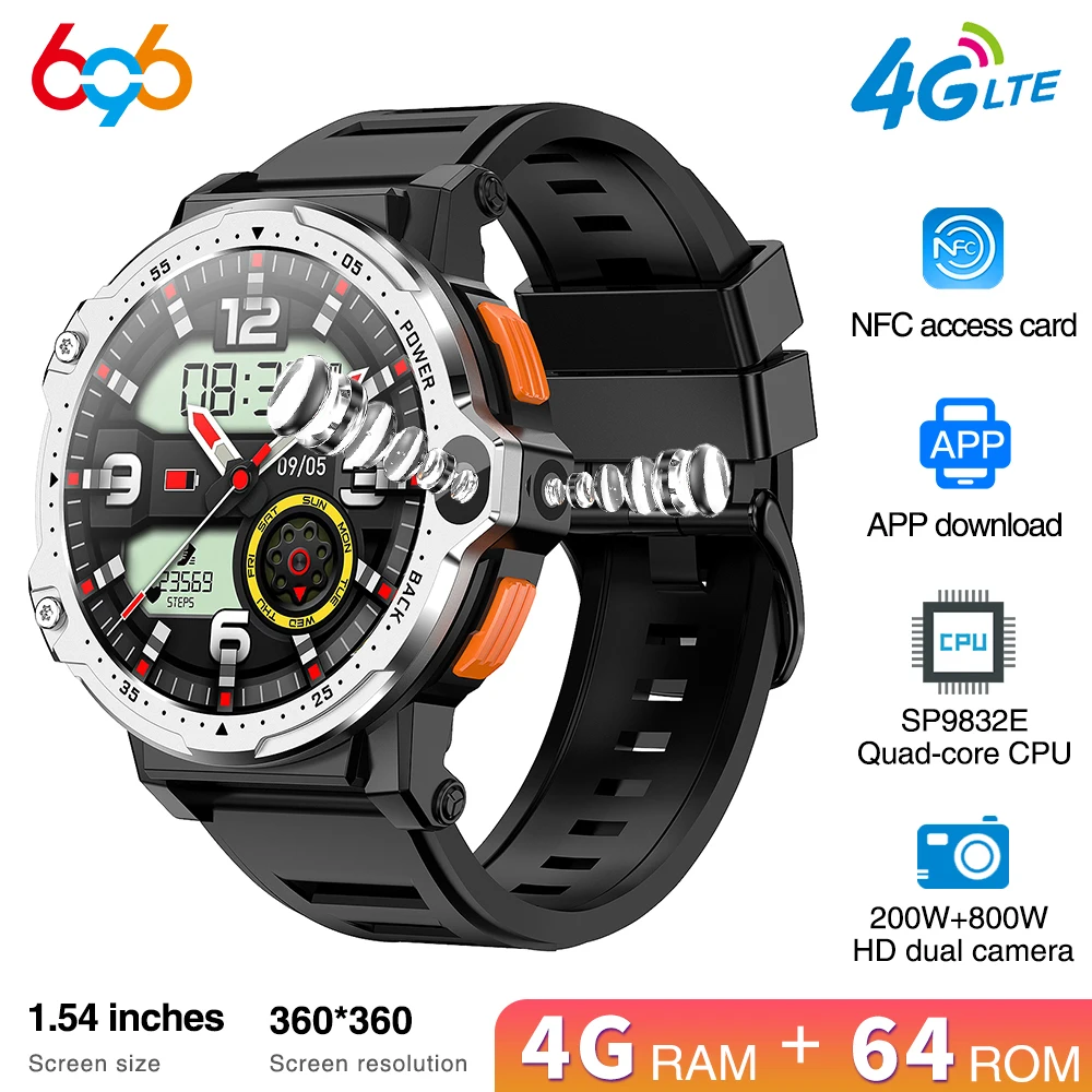 

2023 New 4G Video Call Smart Watch Men 800mAh Battery 4GB RAM 64GB ROM Dual Camera GPS WiFi SIM Card Smartwatch Sports Fitness