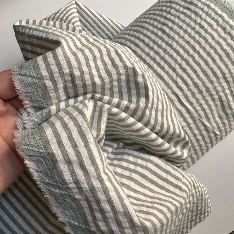 

Ins Style Green Cotton Cloth Striped Polyester Fabric