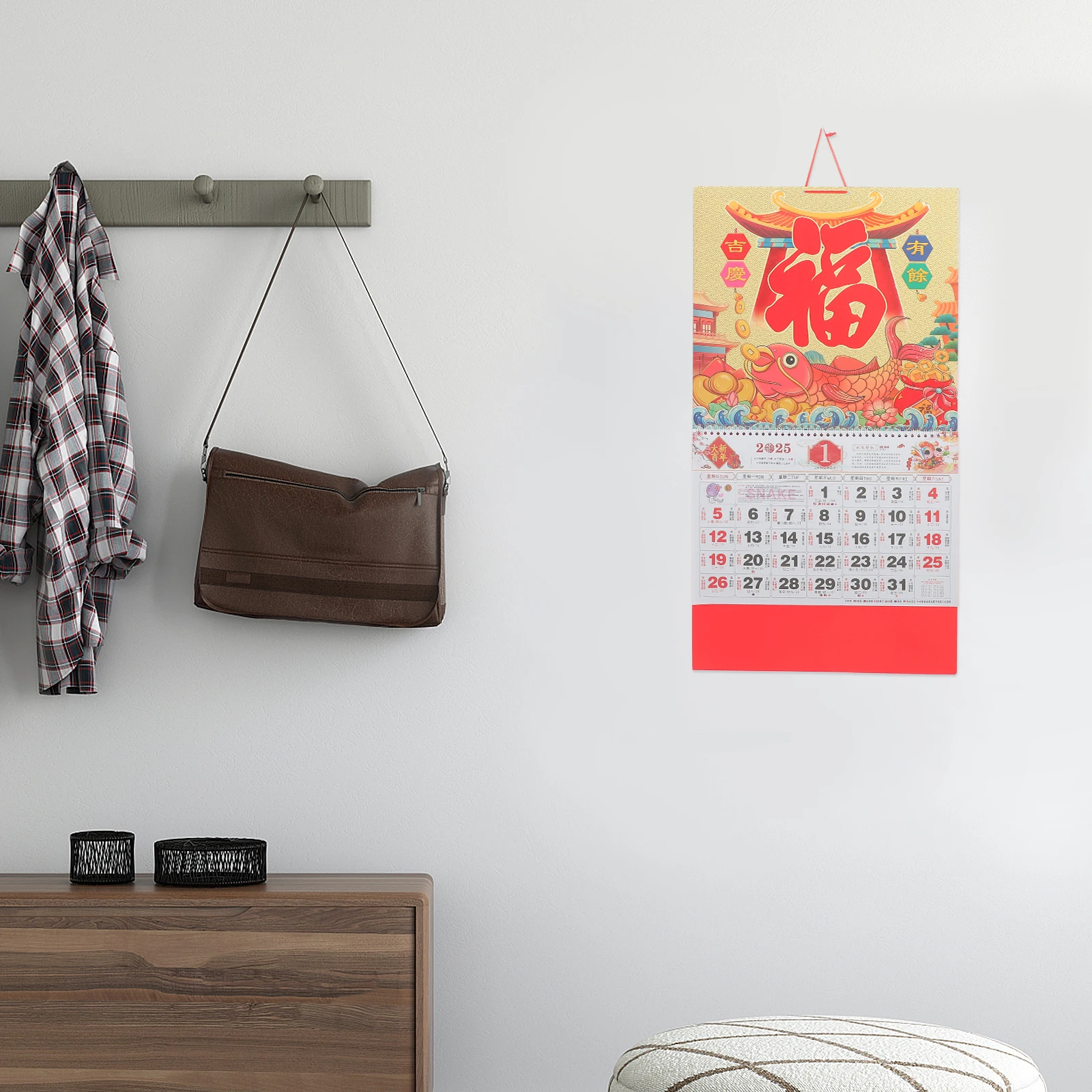 

2025 Snake Year Lunar Calendar Wall Hanging Paper Golden Foil Luck Charm Chinese New Year Decor Home Office Gift