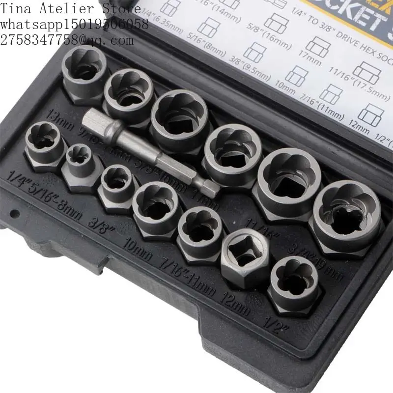 14 Piece Nut& Bolt Extractor Socket Set Bolt Remover Tool Set Nut Extractor Socket Impact Bolt Nut Screw Socket Wrench