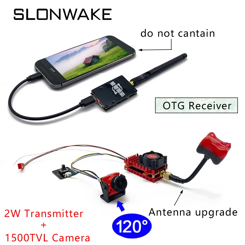 

SLONWAKE 5.8G FPV UVC Receiver Video Downlink OTG VR Android Phone+2000mW VTX Transmitter+CMOS 1200TVL Camera For RC Drone