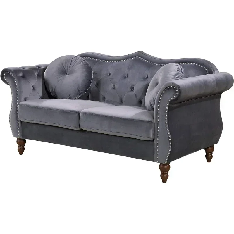 Velvet Couch, Loveseat, Grey