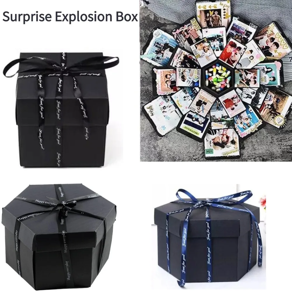 DIY schwarz Explosion Box Fotoalbum Sammelalbum handgemachte Falt album Memory Box Geburtstag Valentinstag Hochzeits feier Geschenk