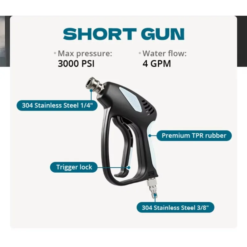 3000 PSI High‑Pressure Short Wash Gun, 304 Stainless‑Steel Manual‑Operated Sprayer for Car Home Cleaning