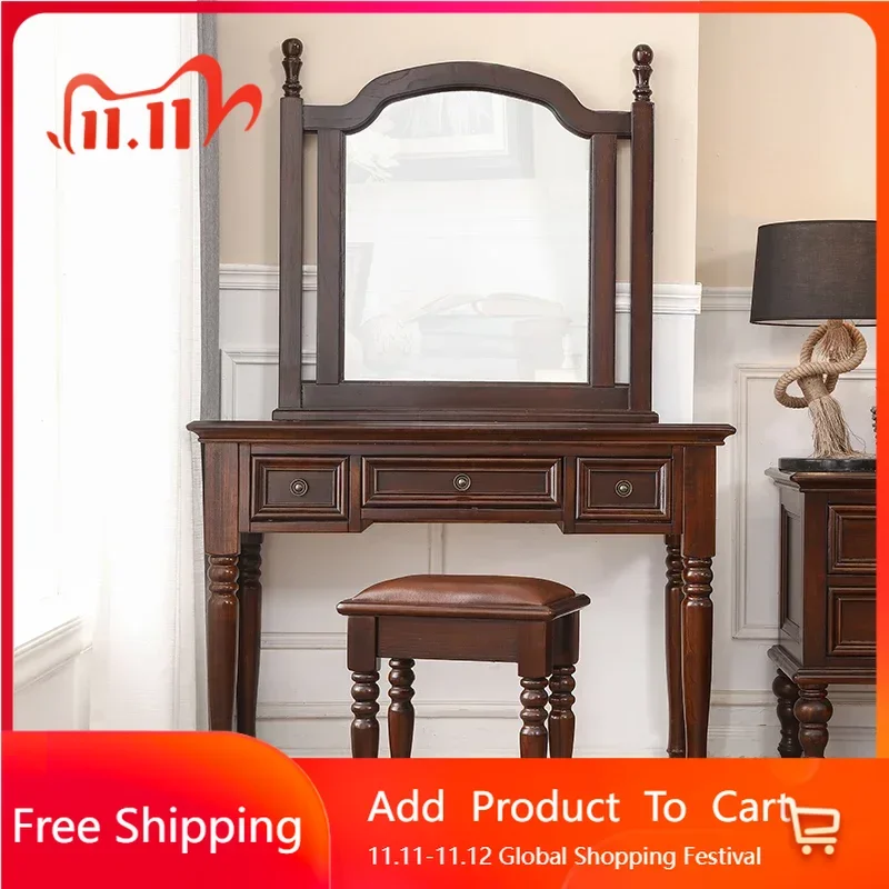 

Throne Mirror Vanity Table Wooden Aesthetic Luxury Drawer Dresser Organizer Europa Beauty Minimalist Schminktisch Home Furniture