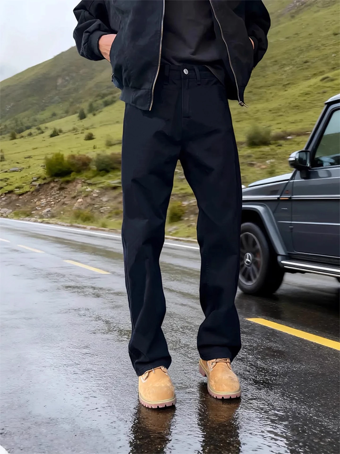 

Мужские джинсы Slimming Bla Fce Lined Thi с прямым кроем, высокой талией, в американском стиле High Street, зимние, длинные, молодежные, повседневные