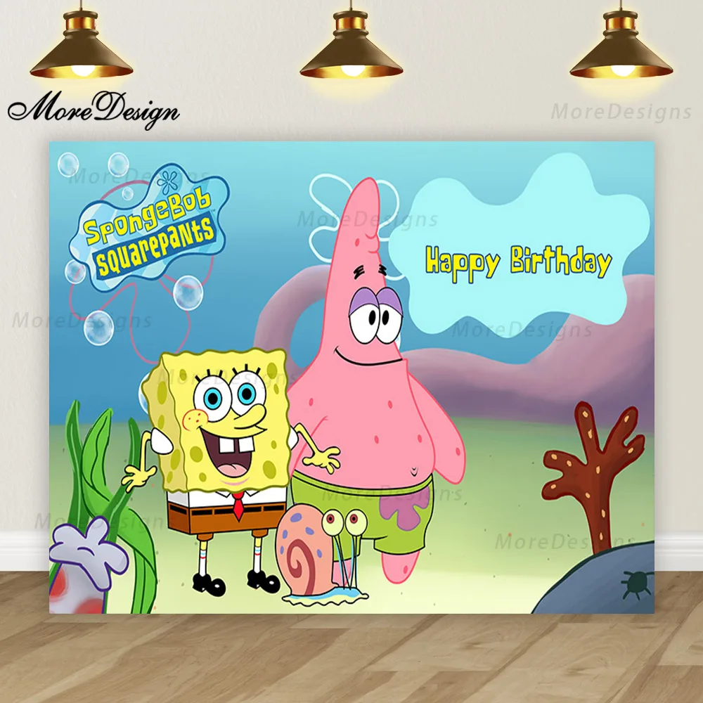 SpongeBob Party Photo Backdrop Kids Boys Birthday Decoration Cartoon Patrick Star Vinyl Polyester Fabric Background Banner