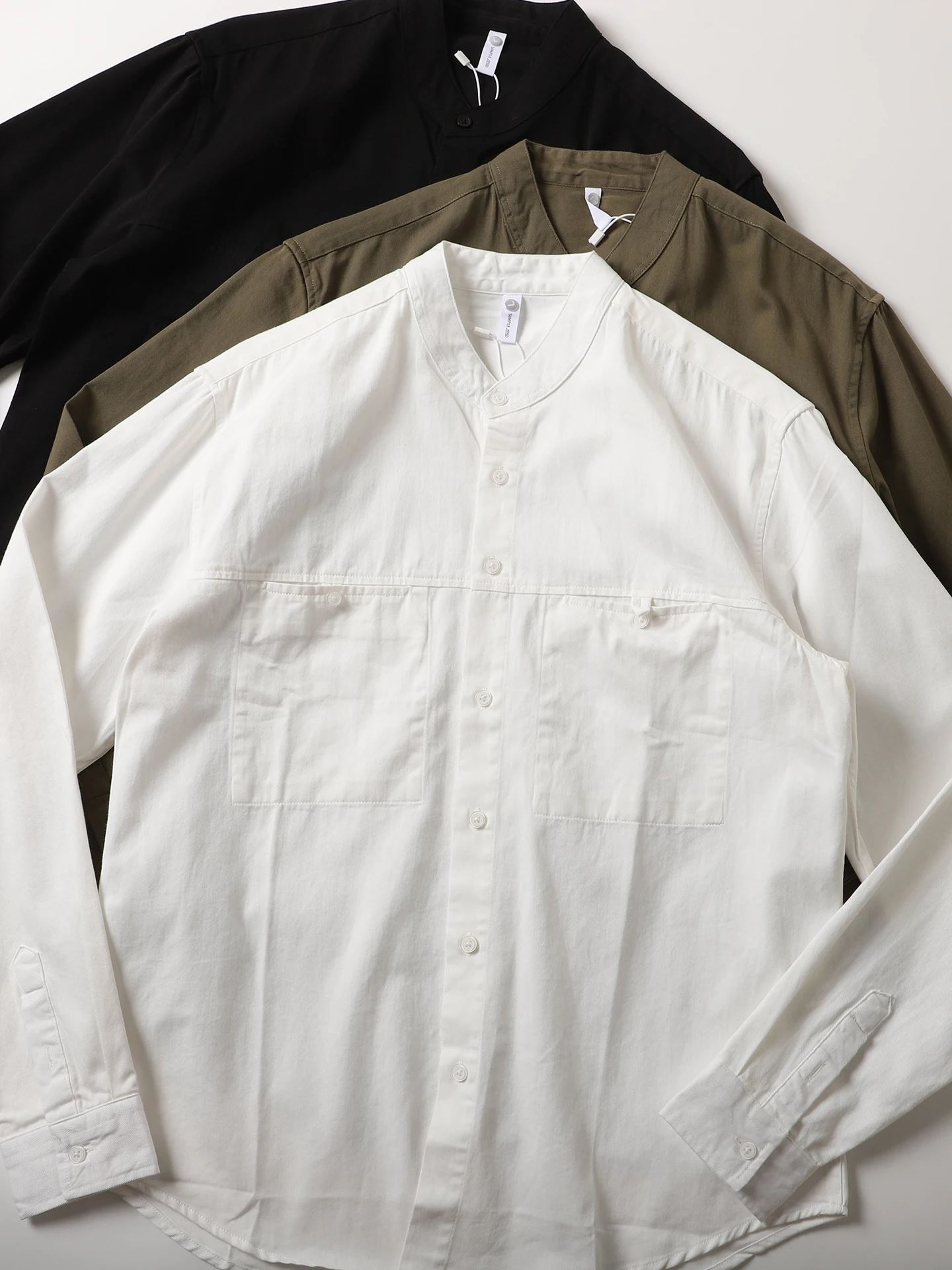 

High Quali Pure Cotton Long Sve irt Men's Casual Stand Collar Retro Sle Waed Autumn Faionable Outerwear Coat