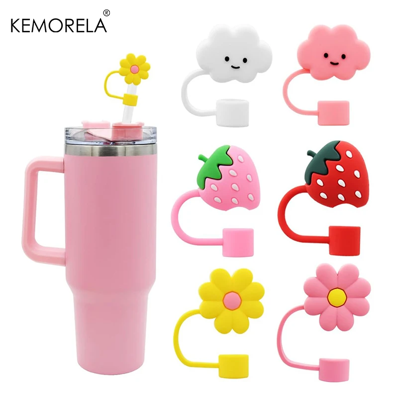 6Pcs Cute Cartoon Plush Toy Straw Cover For 10mm Silicone Straw Cap Sleeve Reusable Dust Plug Drink Water Cup Accessories