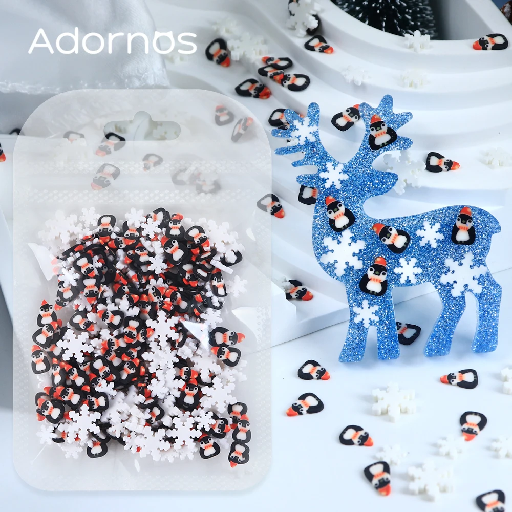 Décoration pour ongles sur le thème d'hiver, 10g, mignon pingouin, flocon de neige, flocons d'argile douce, breloques de manucure, accessoires pour ongles de neige de noël