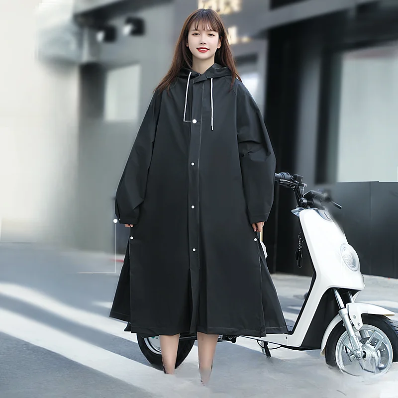 

Black Fashion Adult Waterproof Long Raincoat Women's Men's Raincoat Hooded Outdoor Motorcycle, Cycling, Hiking, Fishing