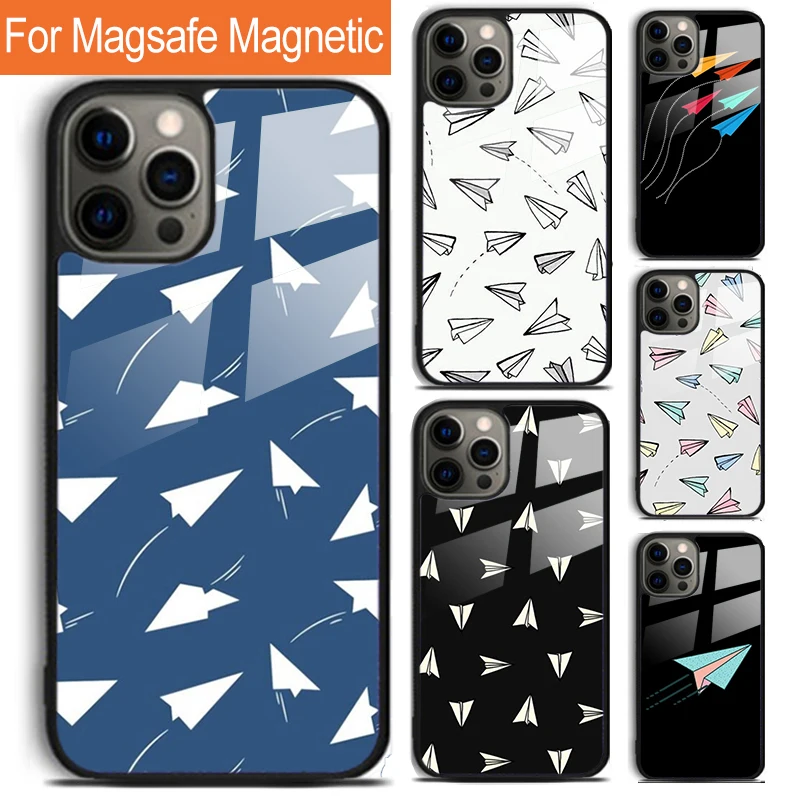 

Чехол для телефона «Путешествие по миру» с бумажным самолетом для iPhone 17, Air 16, 15, 14, 12, Pro Max Plus Magsafe, магнитный беспроводной чехол