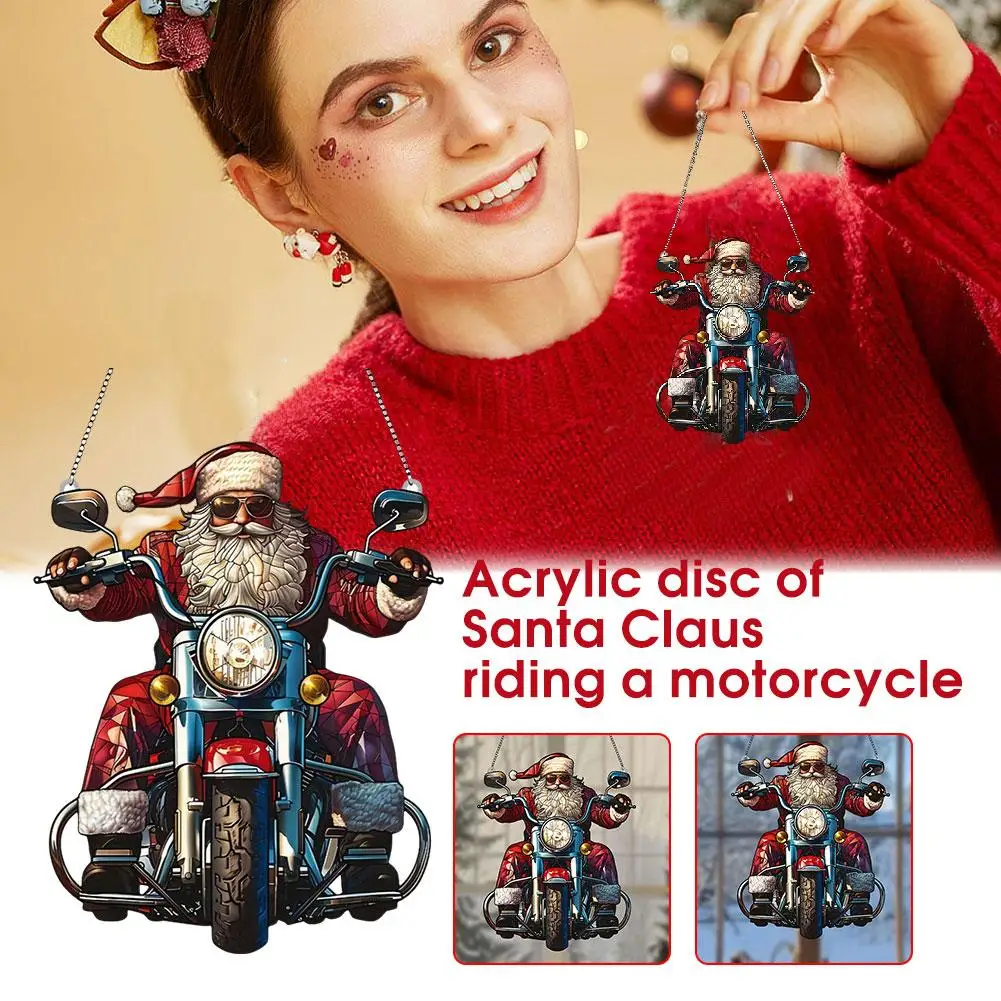 1Pc Motorcycle Rider Santa Claus Christmas Ornaments Decorations Hanging Motorcycle On Pendant Acrylic Painted Ornament San I7D9