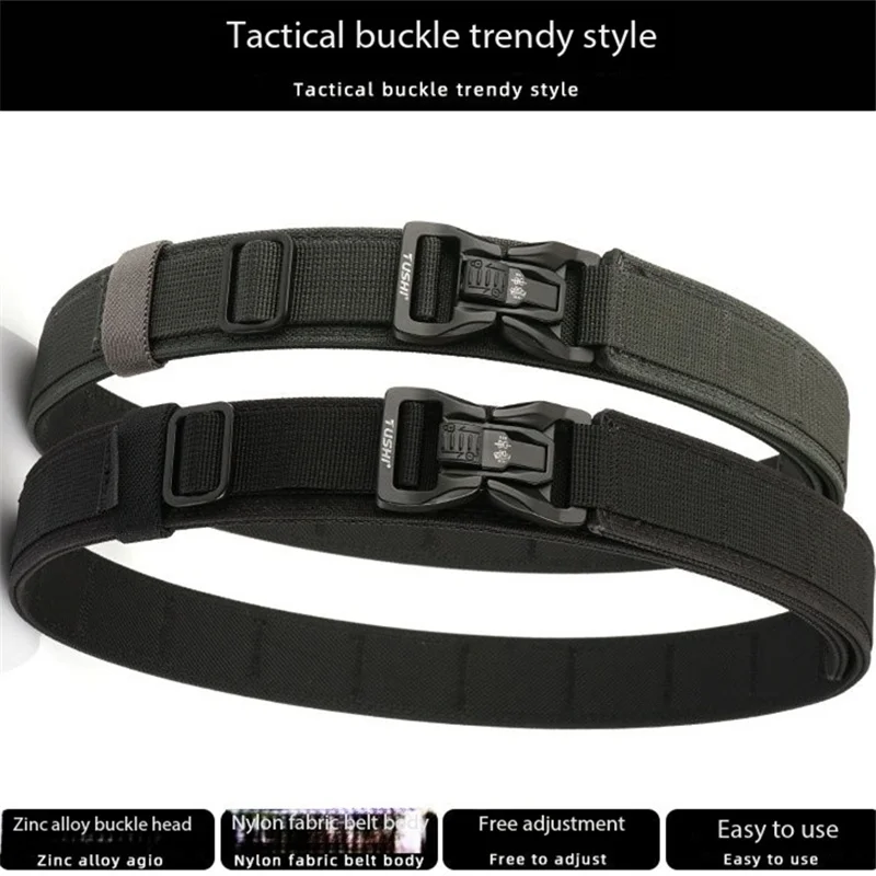 3.8 Double Layer Reinforced Tactical Buckle Shooting Training Quick Hanging Pistol Belt Nylon Belt Outdoor Leisure Belt 105CM